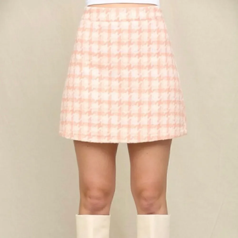 Pink houndstooth skirt set